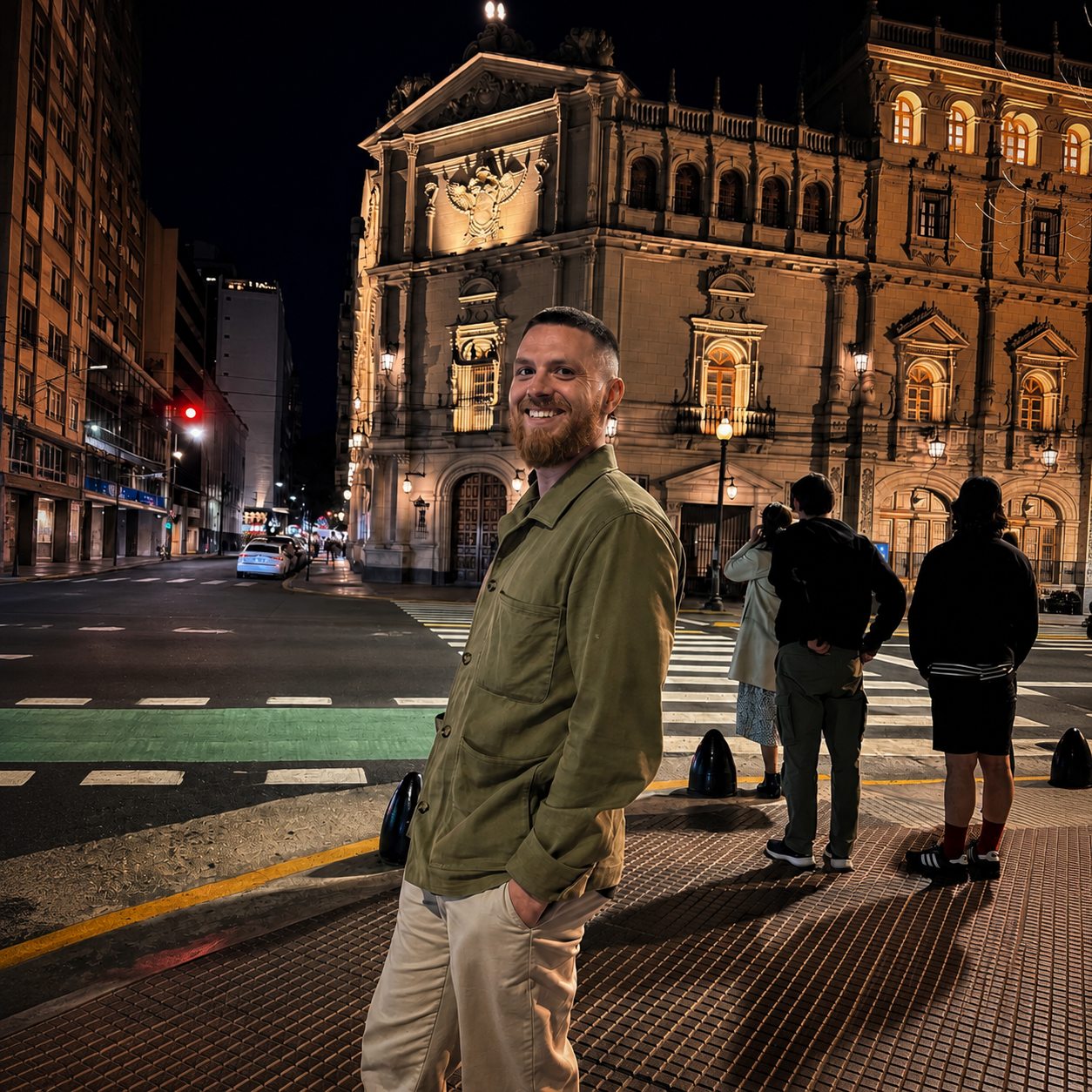 The Bad Digital Nomad standing on a city street at night